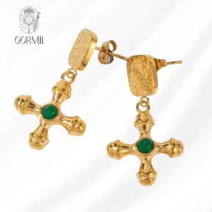 Lucente Emerald Cross Earrings