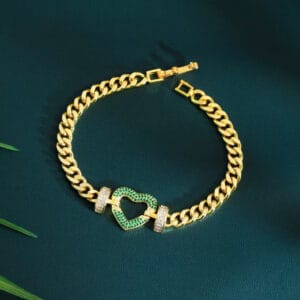 Heart Chain Charm Bracelet - Green