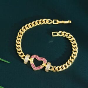 Heart Chain Charm Bracelet - Pink