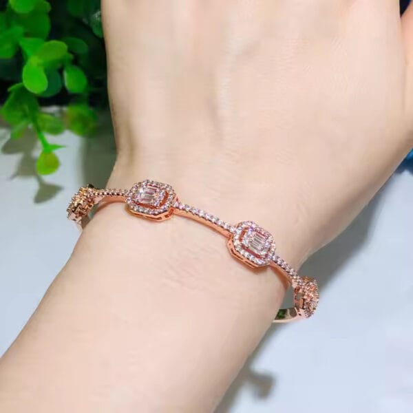 Baguette Square Rose Gold Bangle Bracelet