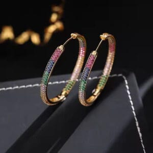 Rainbow Round Hoop Earrings-Gold