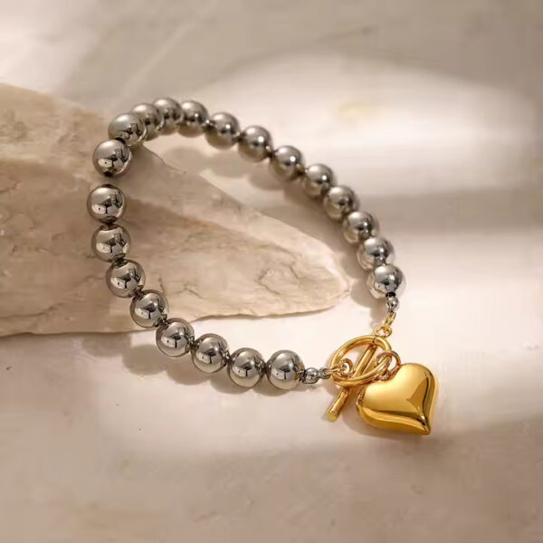 Silver Beaded Heart Bracelet