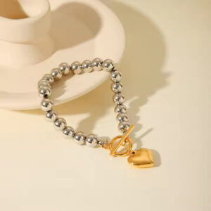 Silver Beaded Heart Bracelet