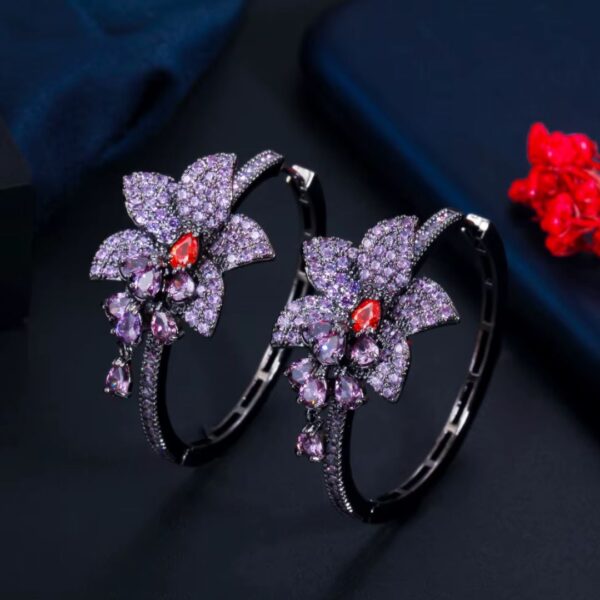 Flower Hoop Earrings - purple