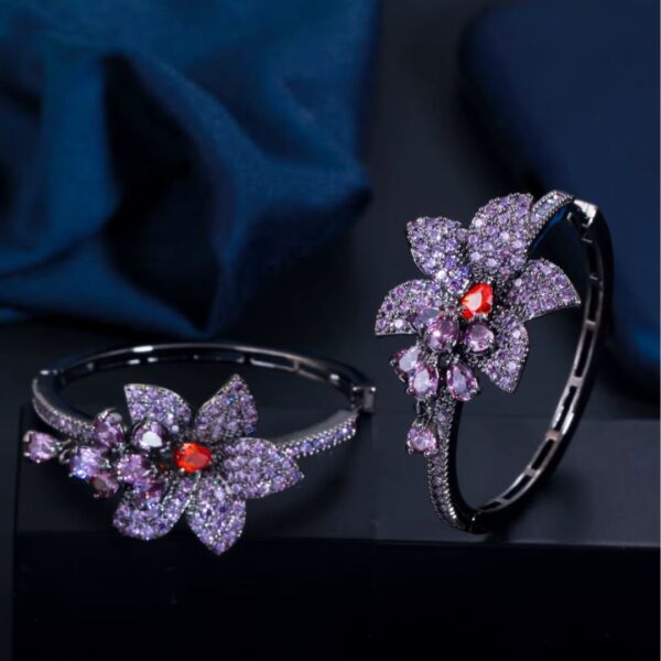 Flower Hoop Earrings - purple